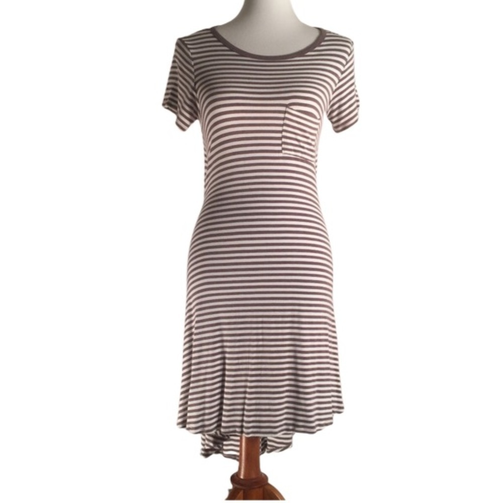 LuLaRoe Striped Gray White Casual T-shirt Tee Dress XSmall